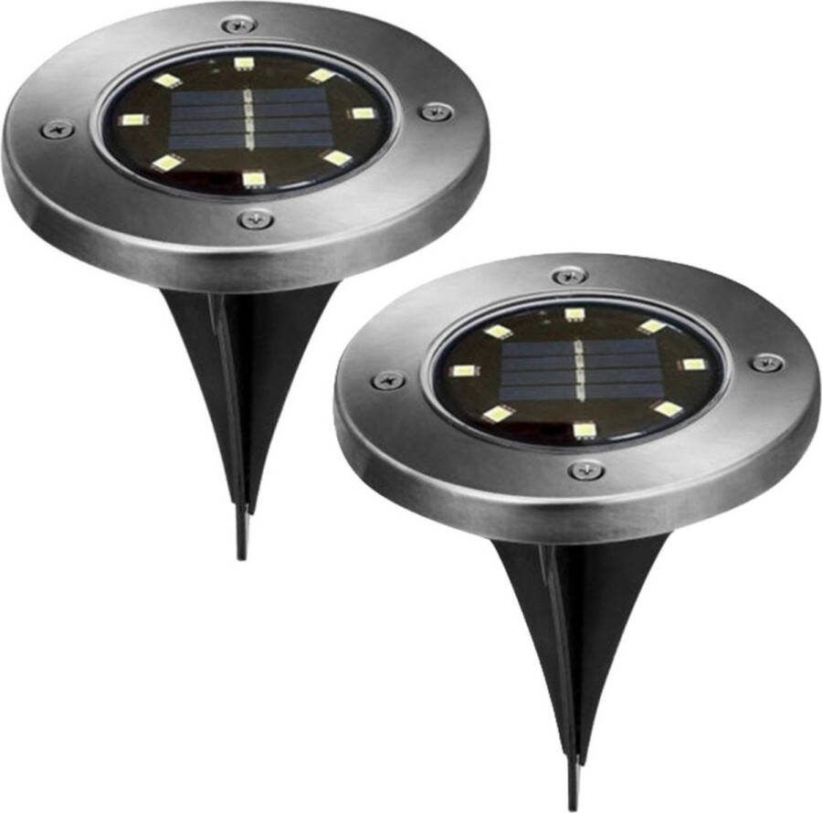 CEPEWA Buiten lampje prik spot 2x solar verlichting tuinpad plant verlichting LED D12 cm tuin verlichting