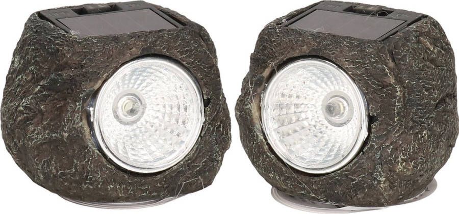 CEPEWA Buiten lamp spot solar verlichting 2x steen vorm LED 13 x 9 cm tuin verlichting