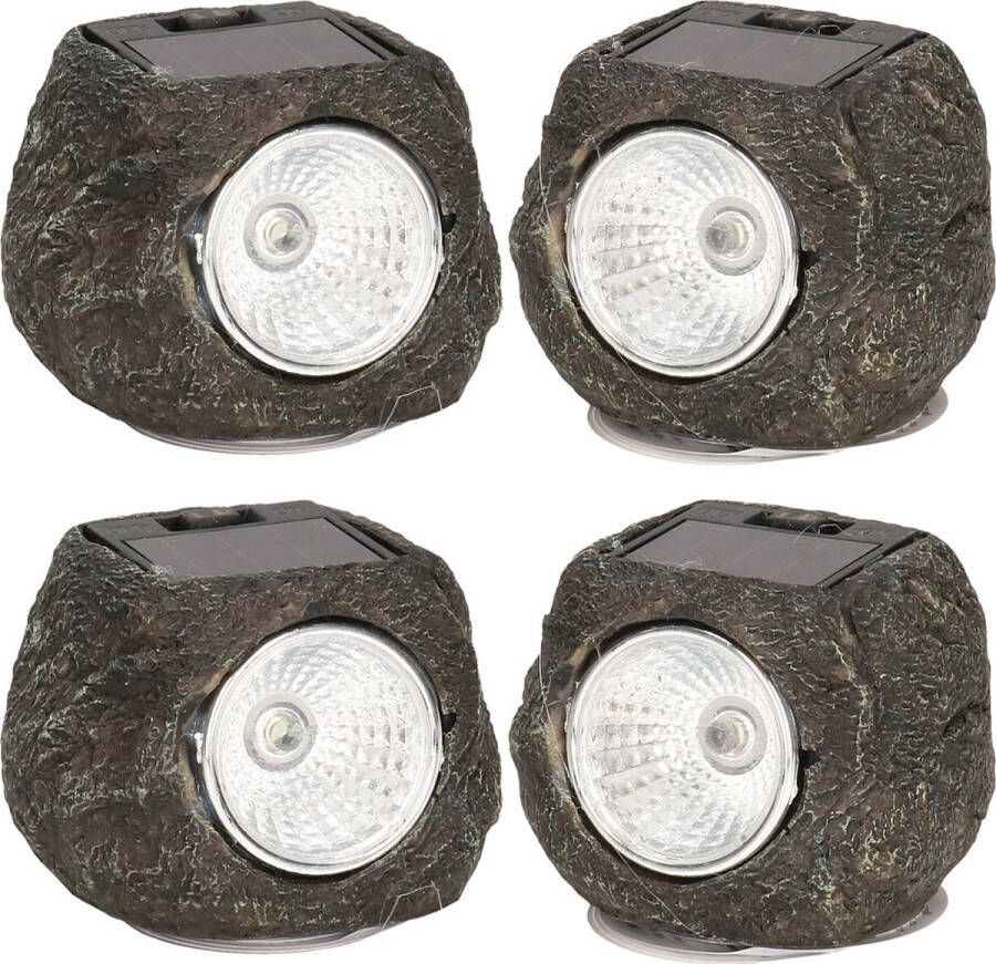 CEPEWA Buiten lamp spot solar verlichting 4x steen vorm LED 13 x 9 cm tuin verlichting
