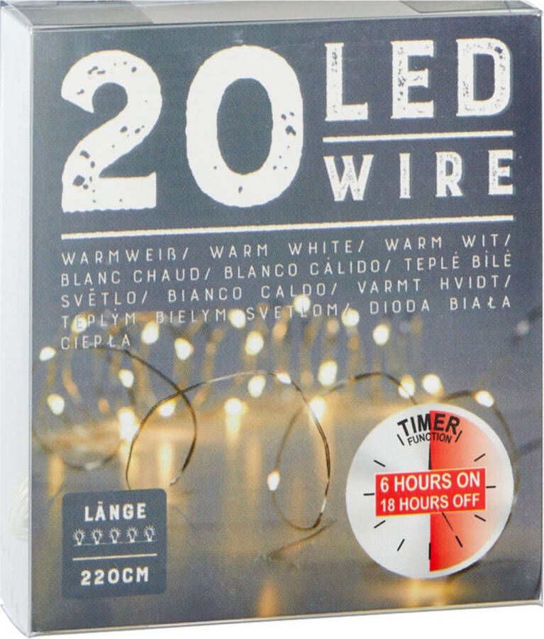 Cepewa Draadverlichting lichtsnoer met 20 lampjes warm wit op batterij 220 cm met timer Lichtsnoeren