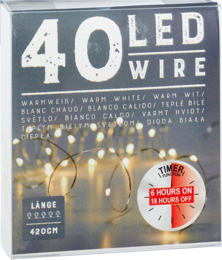 Cepewa Draadverlichting lichtsnoer met 40 lampjes warm wit op batterij 240 cm met timer Lichtsnoeren