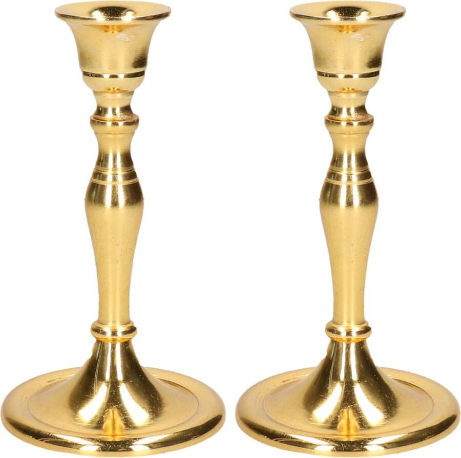 CEPEWA Set van 2x stuks luxe kaarsenhouder kandelaar klassiek goud metaal 10 x 10 x 17 cm Kandelaars voor dinerkaarsen