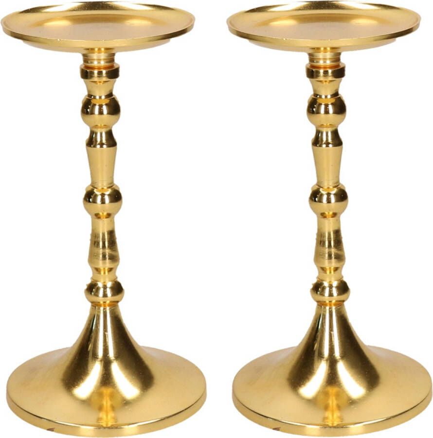 CEPEWA Set van 2x stuks luxe kaarsenhouder kandelaar klassiek goud metaal 10 x 10 x 22 cm Kandelaars voor stompkaarsen