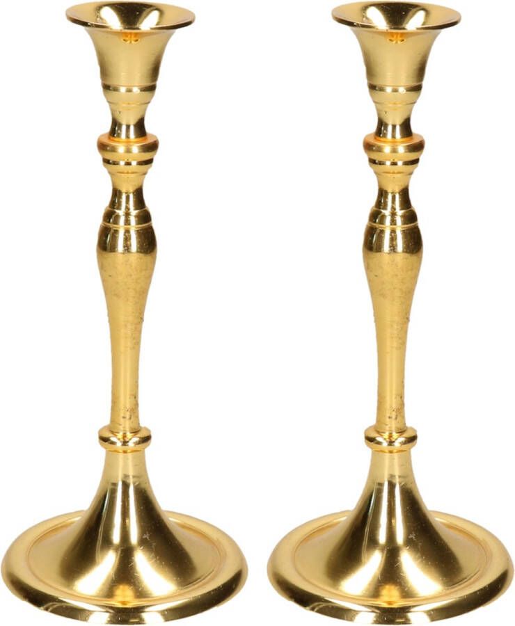 CEPEWA Set van 2x stuks luxe kaarsenhouder kandelaar klassiek goud metaal 10 x 10 x 24 cm Kandelaars voor dinerkaarsen