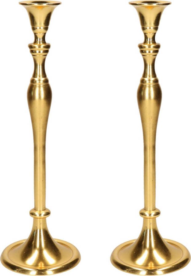 CEPEWA Set van 2x stuks luxe kaarsenhouder kandelaar klassiek goud metaal 10 x 10 x 33 cm Kandelaars voor dinerkaarsen