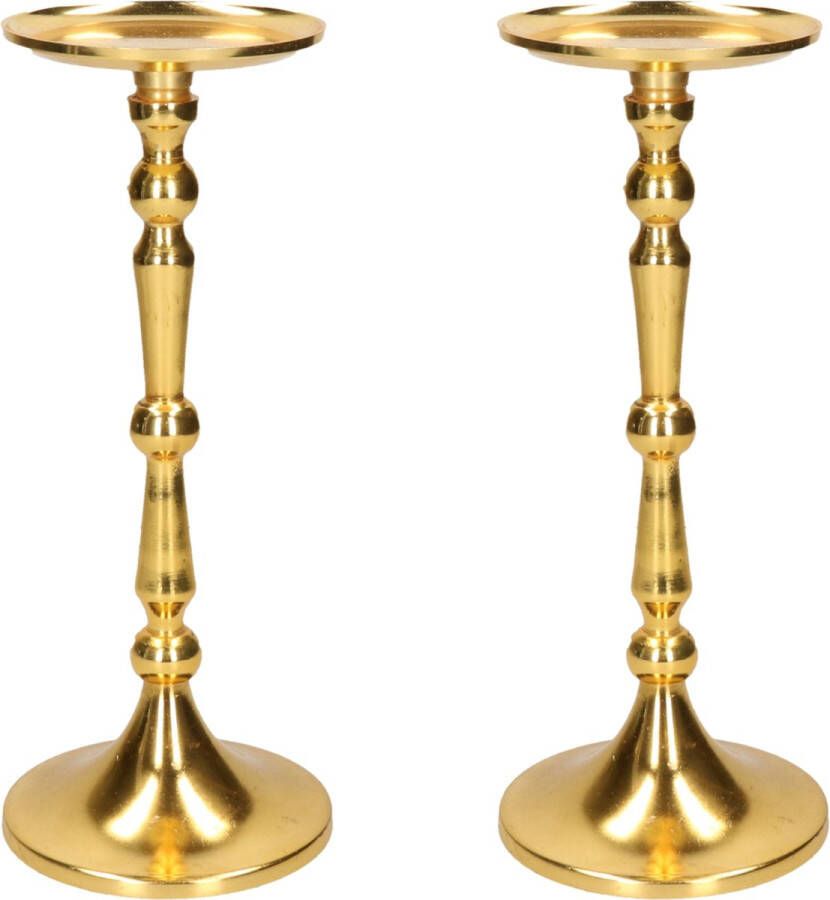 CEPEWA Set van 2x stuks luxe kaarsenhouder kandelaar klassiek goud metaal 11 x 11 x 28 cm Kandelaars voor stompkaarsen