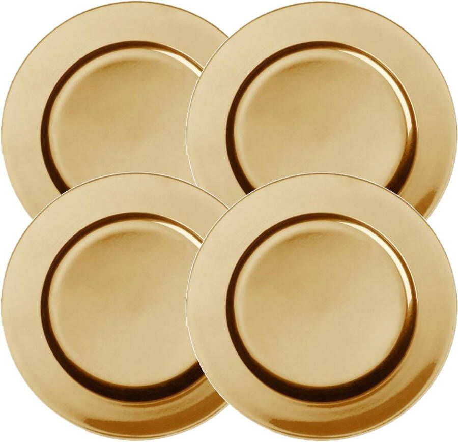 CEPEWA Set van 4x stuks diner onderborden goud rond kunststof 33 cm Onderborden voor dinerborden