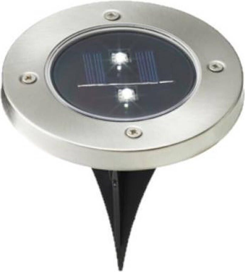 CEPEWA Solar tuinlamp prikspot grondspot op zonne-energie 12 cm RVS Prikspots tuinverlichting