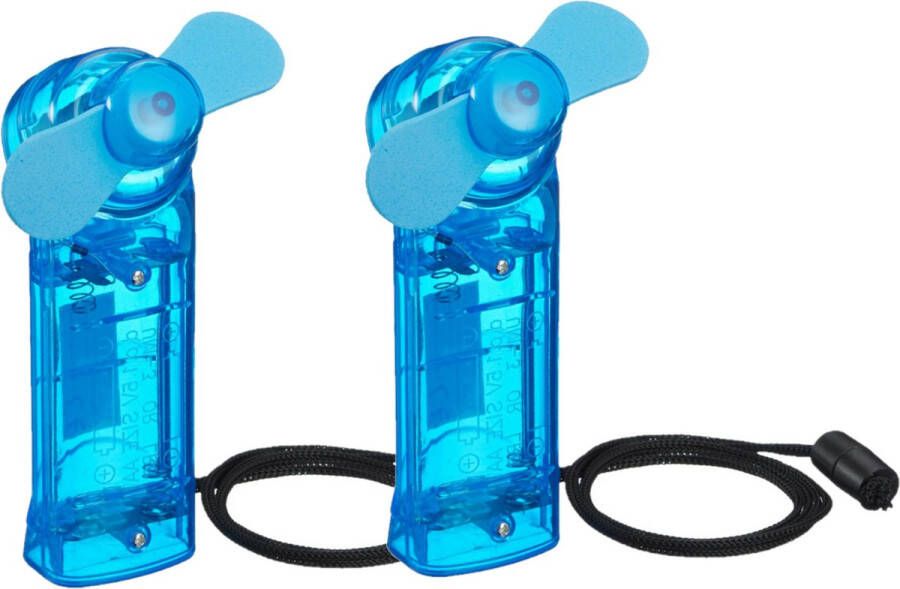 Cepewa Ventilator voor in je hand 2x Verkoeling in zomer 10 cm Blauw Klein zak formaat model Handventilatore