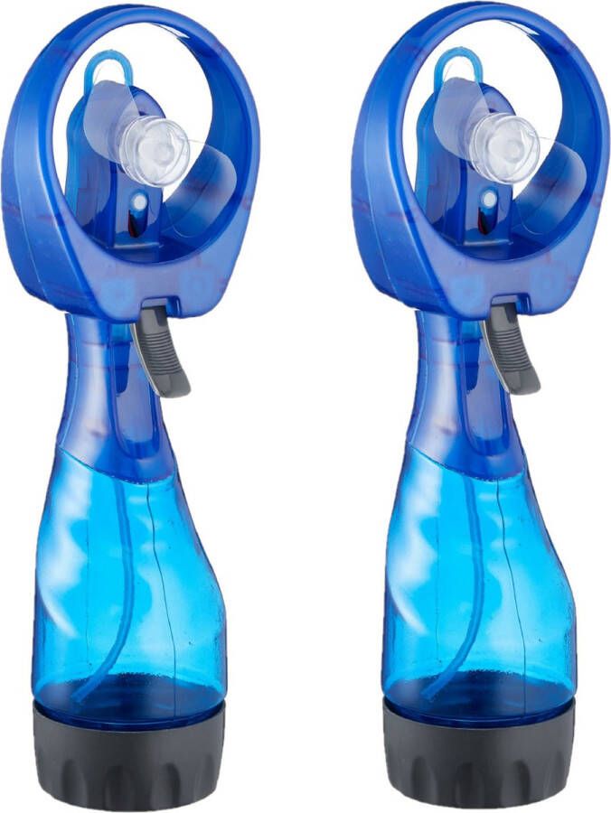 Cepewa Ventilator Waterverstuiver voor in je hand 2x Verkoeling in zomer 25 cm Blauw Handventilatoren
