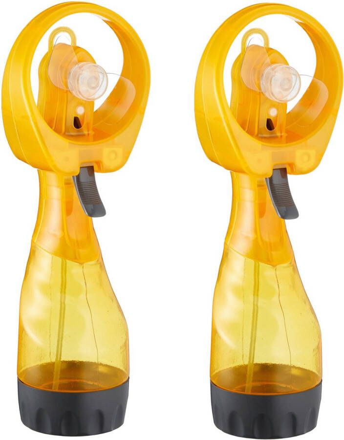 Cepewa Ventilator waterverstuiver voor in je hand 2x Verkoeling in zomer 25 cm Geel Handventilatoren