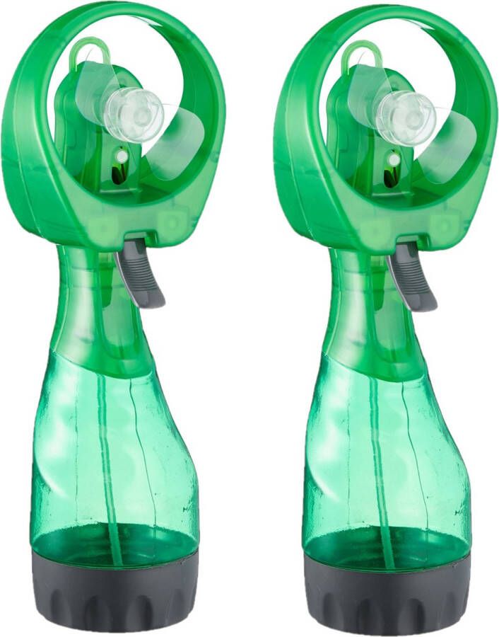 CEPEWA Ventilator waterverstuiver voor in je hand 2x Verkoeling in zomer 25 cm Groen