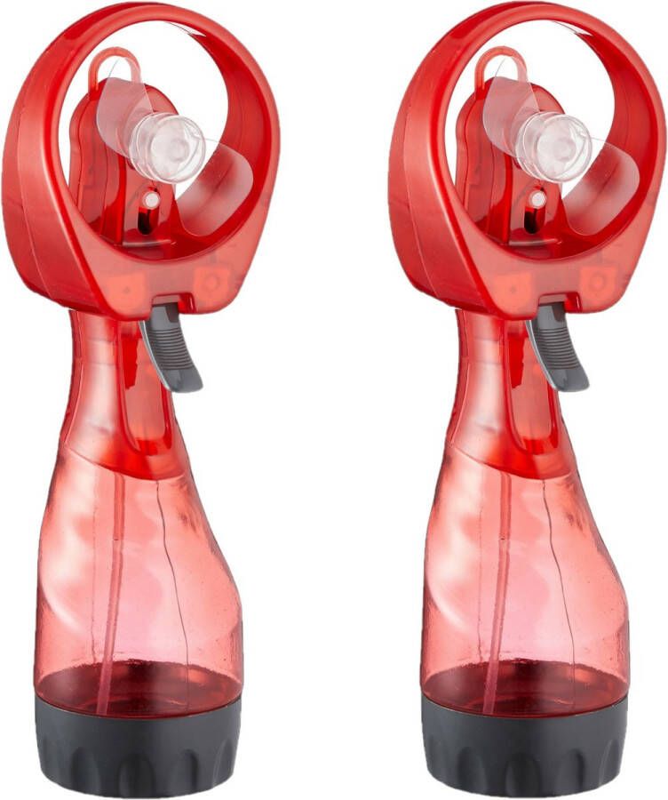 Cepewa Ventilator waterverstuiver voor in je hand 2x Verkoeling in zomer 25 cm Rood Handventilatoren