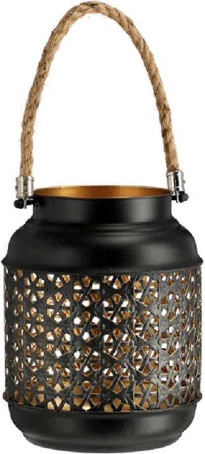 CEPEWA Windlicht kaarshouder zwart met goudkleurig 18 cm lantaarn metaal