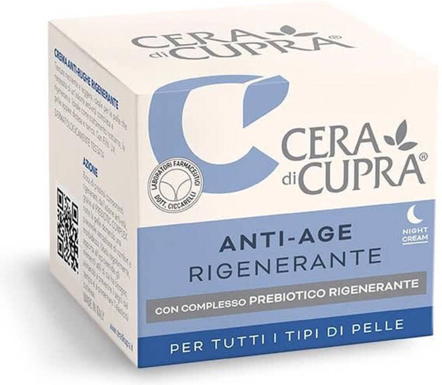 Cera Di Cupra ~ Anti-Age ~ Crema Antirughe Rigenerante – Notte ~ Nachtcrème met antirimpelwerking prebiotica Vitaminecomplex en intensief voedende Anti-Age bestanddelen lichte UV bescherming