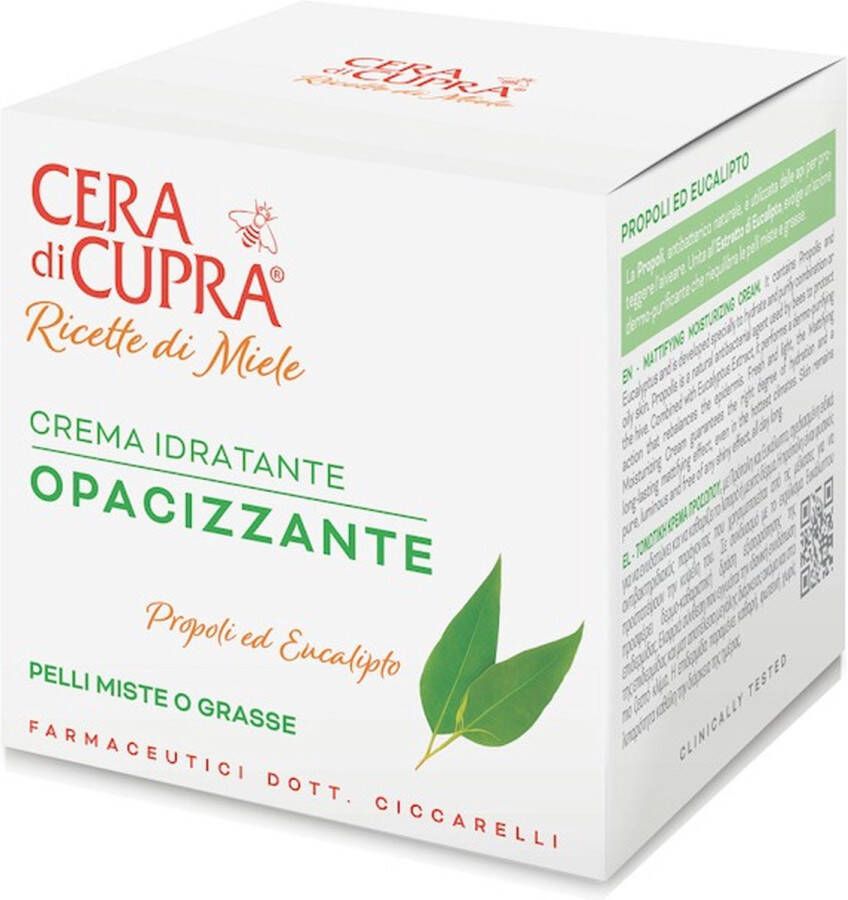 Cera Di Cupra NIEUW: ~Ricette di Miele ~ Crema Idratante Opacizzante hydraterende dagcrème met Propolis en Eucalyptus voor normale onregelmatige of beschadigde huid 50ml