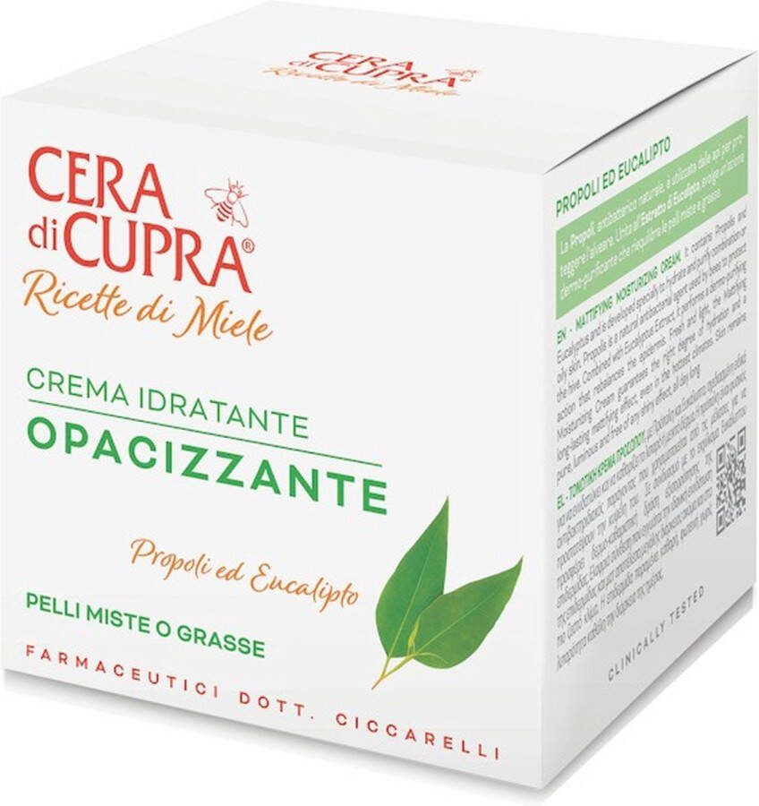 Cera Di Cupra ~Ricette di Miele ~ Crema Idratante Opacizzante met spateltje: geweldige hydraterende dagcrème met Propolis en Eucalyptus voor normale onregelmatige of beschadigde huid