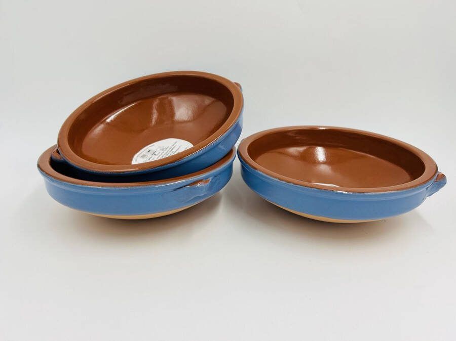 Ceramica Planas set van 3 (oven)schotels tapasschaal Valencianes Cazuela Aardewerk Blauw glazuur 17cm