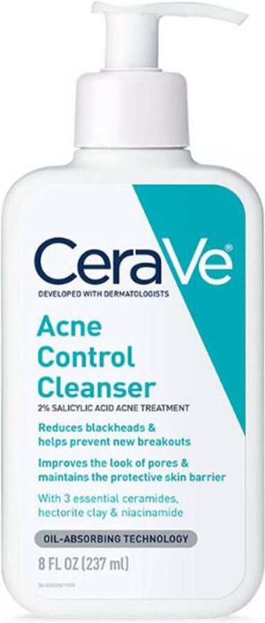 CeraVe Acne Control Cleanser 237ml met 2% salicylzuur en essentiële ceramiden gezichtsreiniger voor huid met neiging tot acne