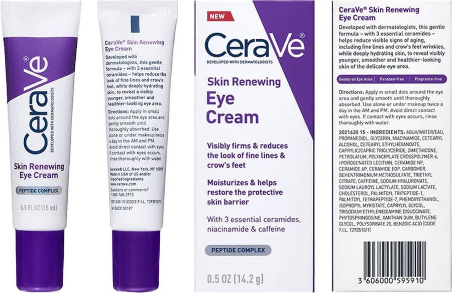 CeraVe Eye Cream for Wrinkles Under Eye Cream Oogcrème wallen en donkere kringen 15 ml