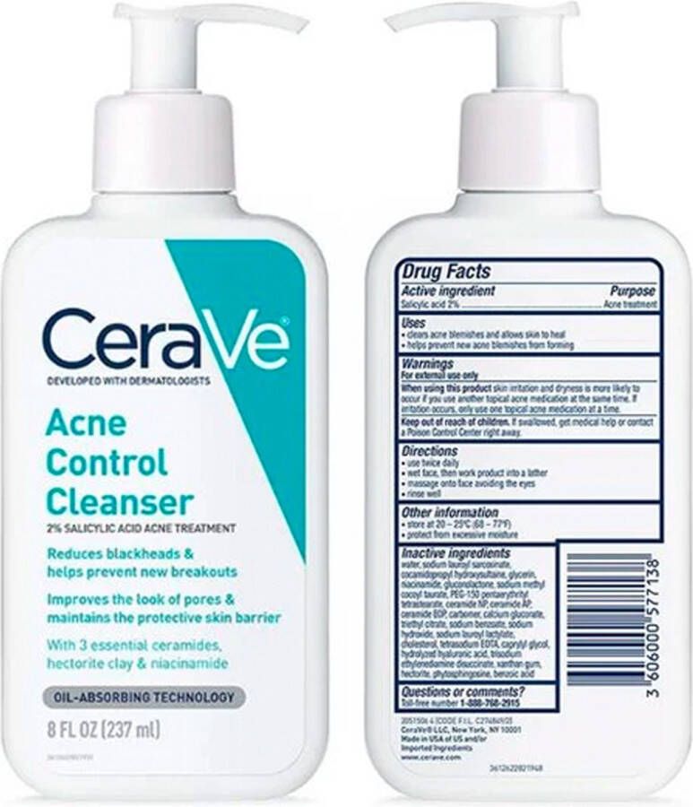 CeraVe Face Wash Mee-eterverwijderaar en verstopte poriëncontrole met 2% Salicylic Acid 237ml