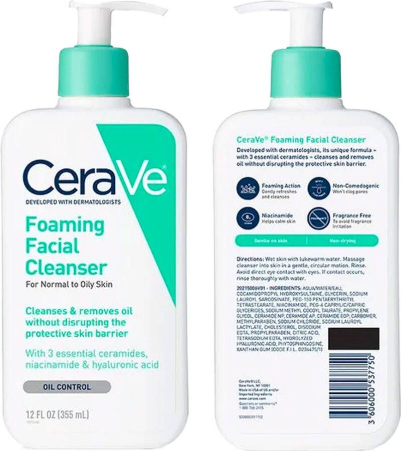CeraVe Foaming Facial Cleanser for Normal to Oily Skin Reinigingsgel normale tot vette huid 355ml