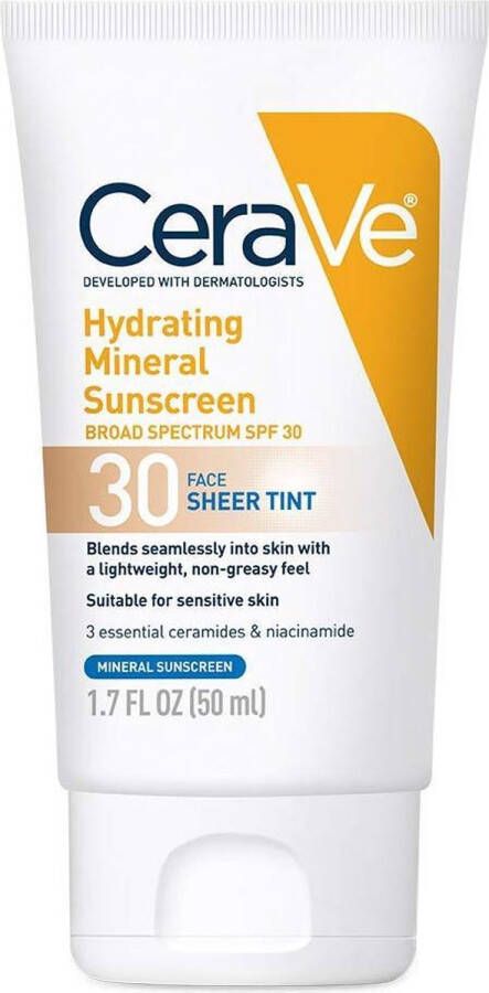 CeraVe Hydraterende minerale zonnebrandcrème Face Sheer Tint SPF 30 Gezichtscrème Gezichtslotion Niacinamide Hyaluronic acid Voor alle huidskleuren