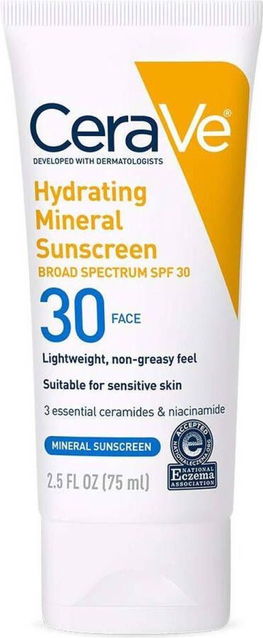 CeraVe hydraterende minerale zonnebrandcrème SPF 30 gezichtslotion 75 ml