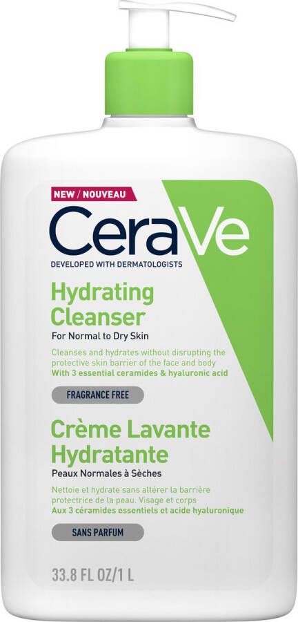 CeraVe Hydrating Cleanser Reinigingscreme normale tot droge huid 1000ml Hydraterende Reinigingscrème