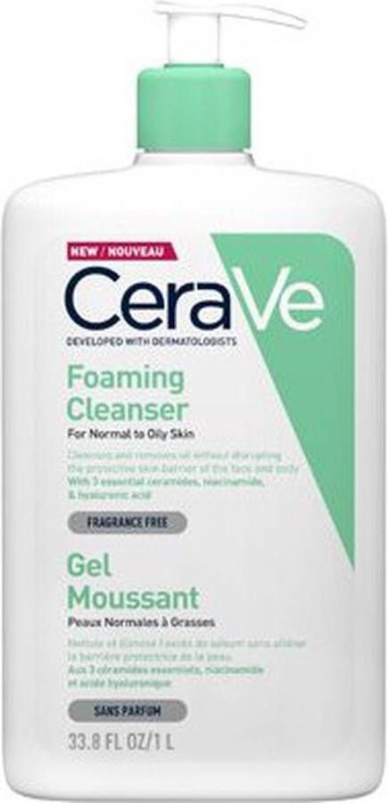 CeraVe Foaming Cleanser Reinigingsgel normale tot vette huid 1000ml Schuimende reinigingsgel