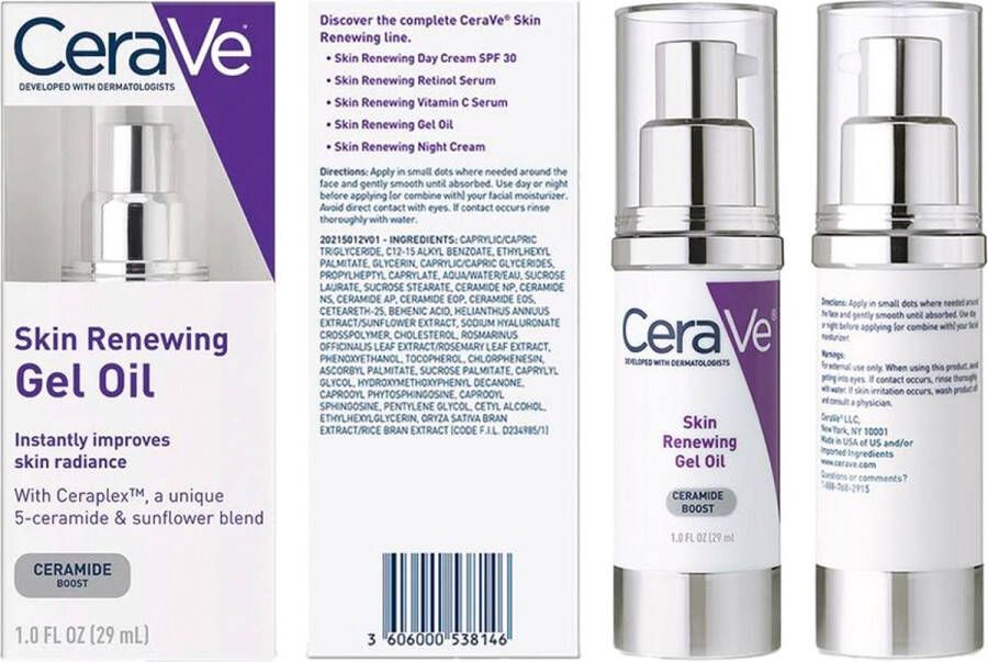 CeraVe Skin Renewing Ceramide Gel Gezichtsolie Complete Anti-veroudering SPF 30 Retinol Vitamine C Nachtcrème Olie