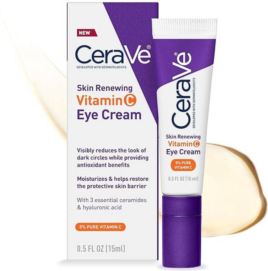 CeraVe Skin Renewing Vitamin C Eye Cream Met Vitamine C Hyaluronzuur Ceramiden & Cafeïne Oogcrème voor Donkere Kringen en Zwelling Geurvrij 15 ml