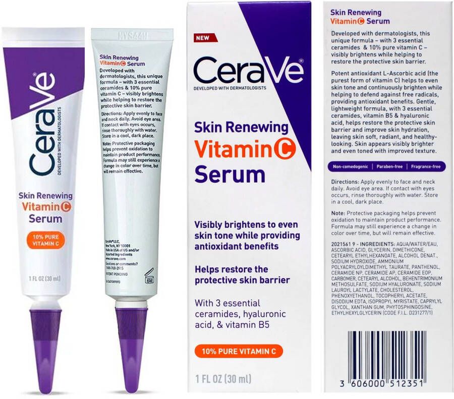 CeraVe Vitamine C-serum met hyaluronzuur Huidverhelderend serum voor gezicht met 10% pure vitamine C Geurvrij