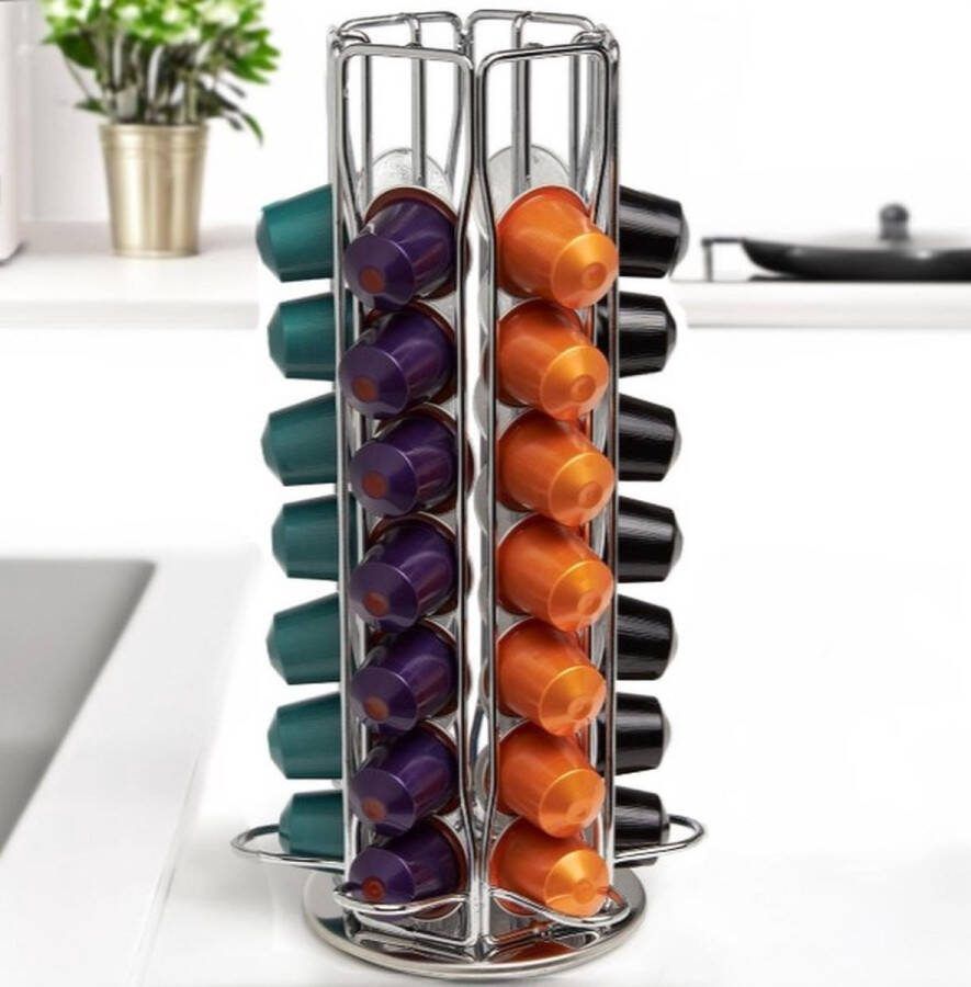 Ceruzo Capsulehouder Koffiecups houder Geschikt voor Nespresso 42 Cups Draaibaar Zilverkleur