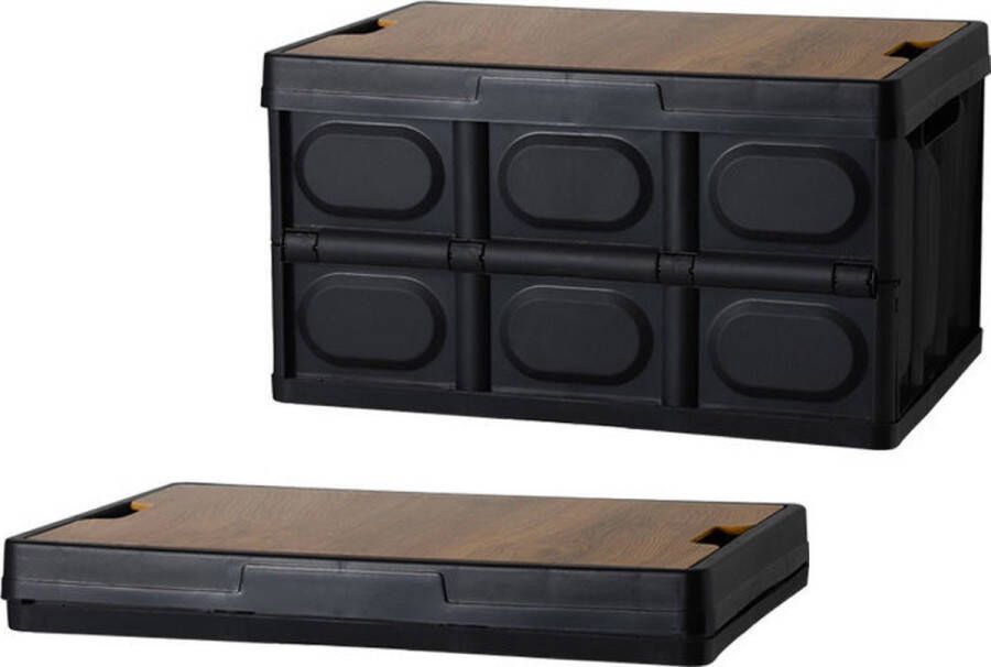 Ceruzo Opbergkrat met afneembaar houten Deksel Vouwkrat Kofferbak Organizer Camping-55 l Zwart