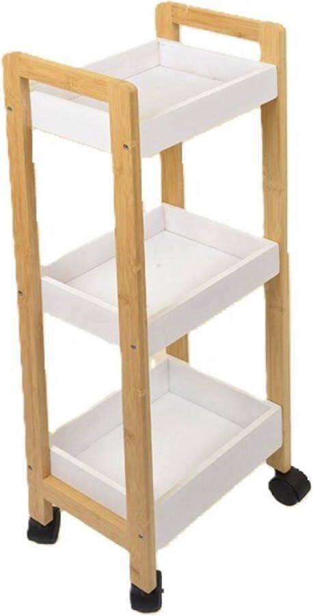 Ceruzo Opbergtrolley Verrijdbaar Keukenrek 3 etages-Bamboe en MDF -incl. wielen 29x20xH80 cm