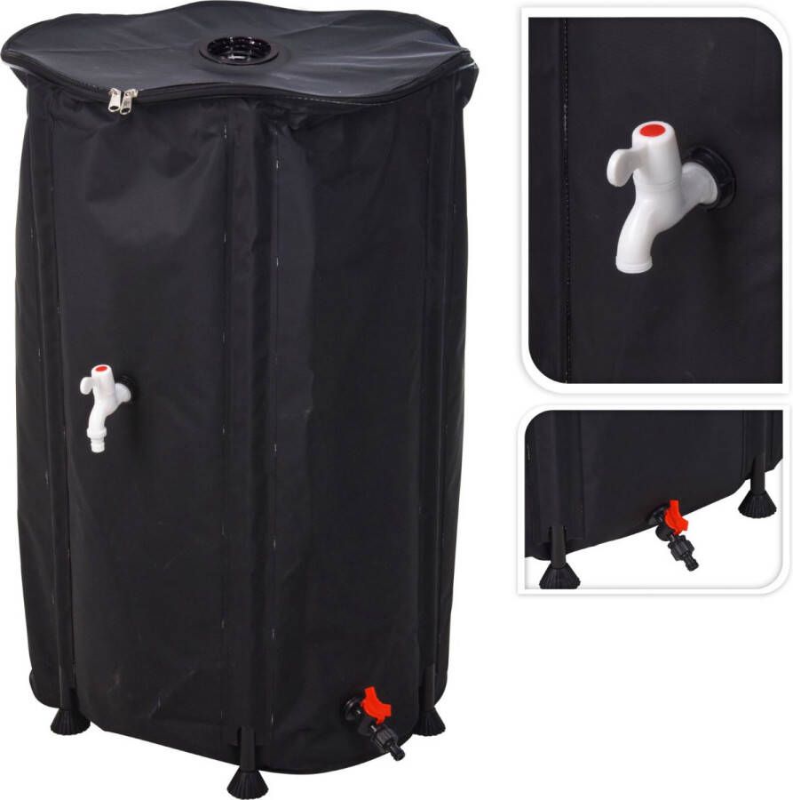 Ceruzo Regenton 250 liter Watertank- Vouwbaar 60x H90cm- Kraan-Tuinslangaansluiting-Ritssluiting voor snelle toegang