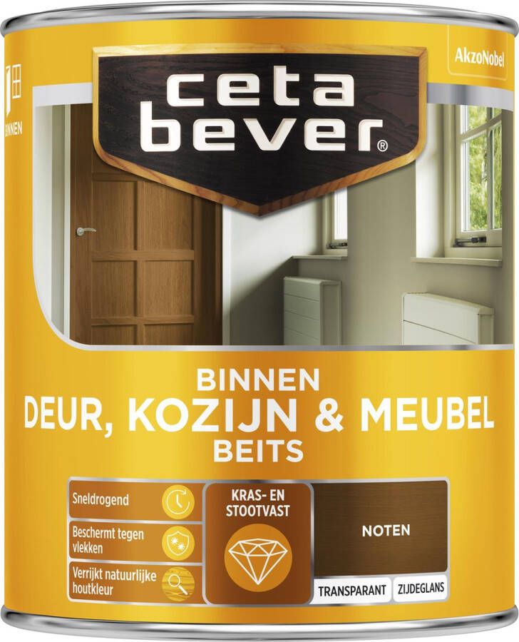 CetaBever Binnen Deur Kozijn & Meubel Beits Zijdeglans Noten 750 ml