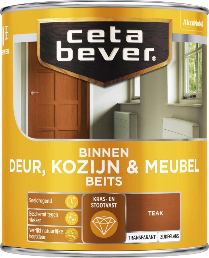 CetaBever Binnen Deur Kozijn & Meubel Beits Zijdeglans Teak 750 ml