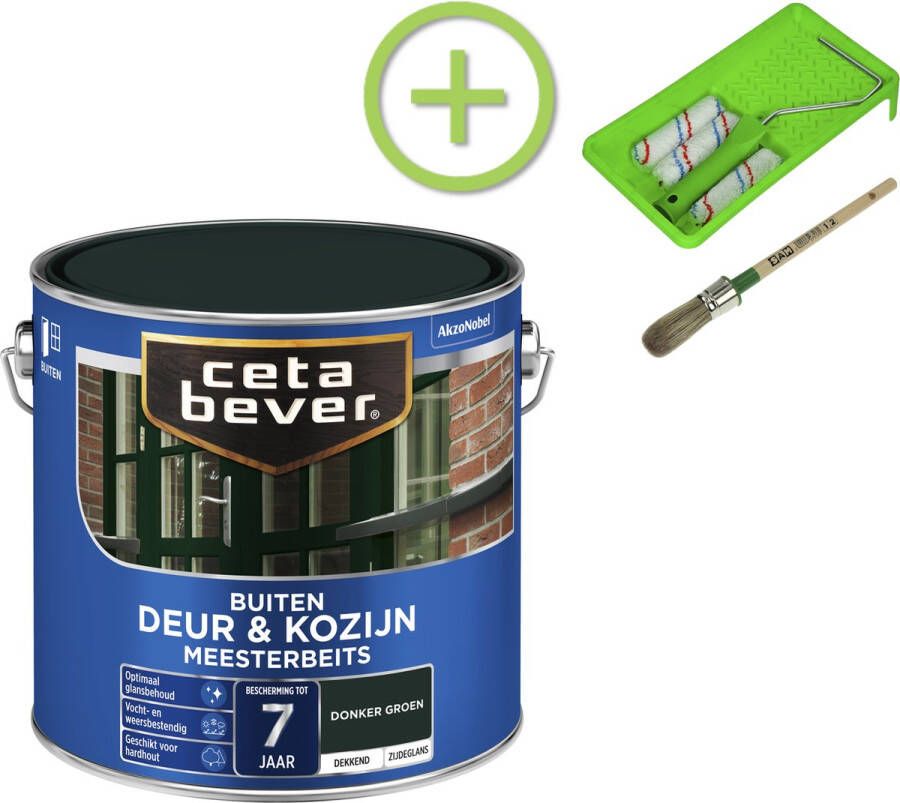 CetaBever Buiten Deur & Kozijn Meester Beits Zijdeglans Donker Groen 2 5 liter Inclusief 6 delige beitsset
