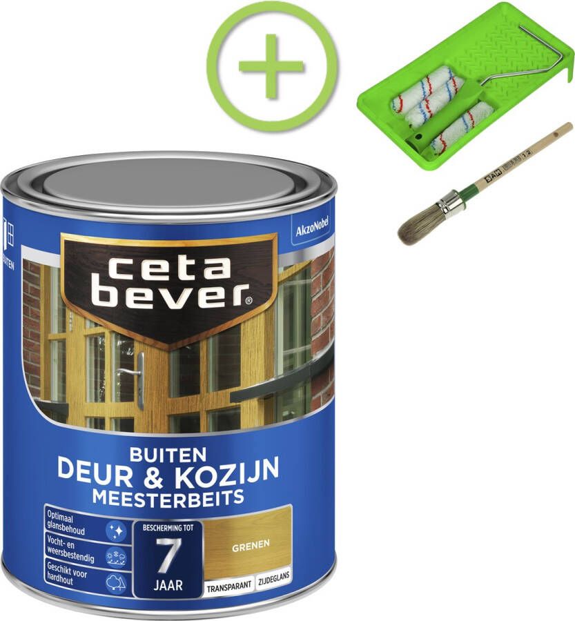 CetaBever Buiten Deur & Kozijn Meester Beits Zijdeglans Grenen 750 ml Inclusief 6 delige beitsset