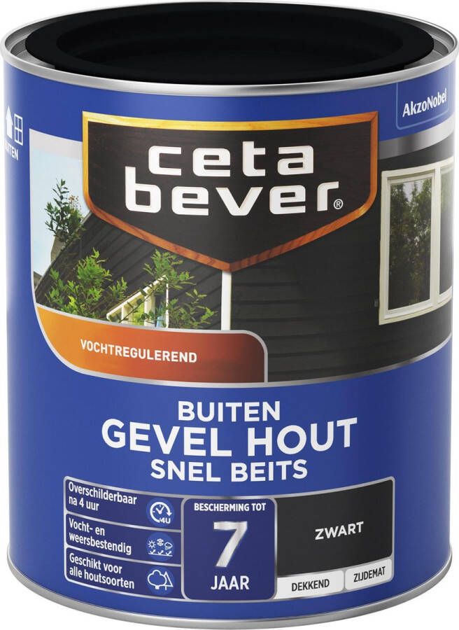 CetaBever Buiten Gevel Hout Snel Beits Zijdemat Zwart 750 ml