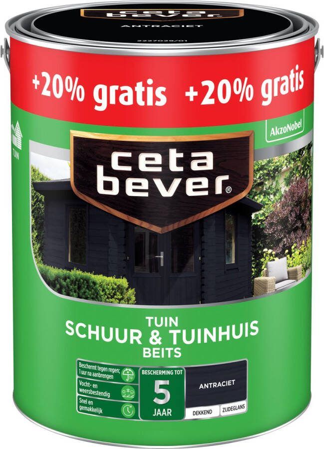 CetaBever Dekkende Schuur & Tuinhuis Beits Antrachiet 2 5 liter + 20%
