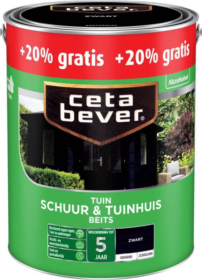 CetaBever Dekkende Schuur & Tuinhuis Beits Zwart 2 5 liter + 20% extra