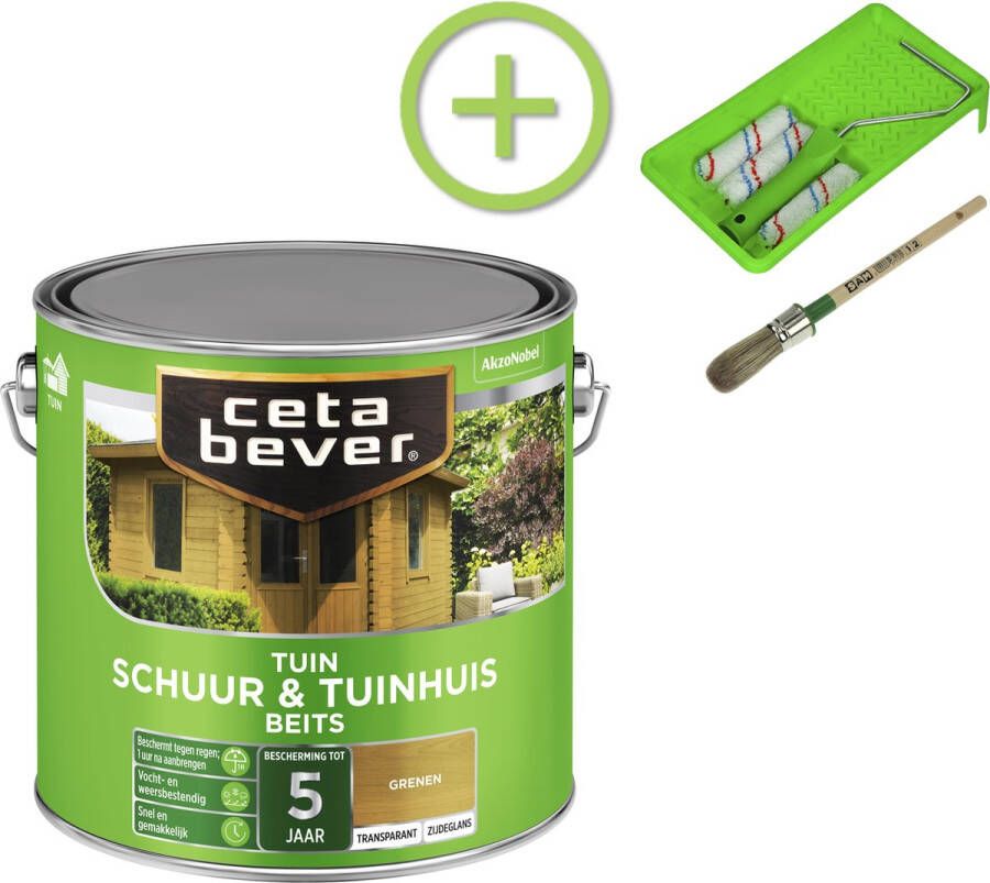 CetaBever Schuur & Tuinhuis Beits Zijdeglans Grenen 2 5 liter Inclusief 6 delige beitsset