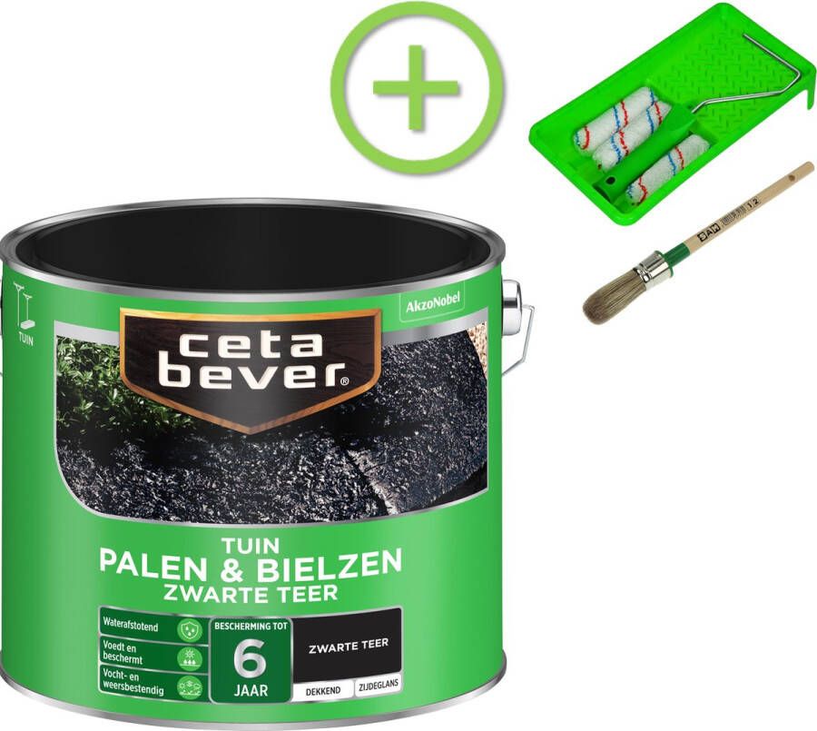 CetaBever Tuin Palen & Bielzen Beits Mat Zwarte 2 5 liter Inclusief 6 delige beitsset