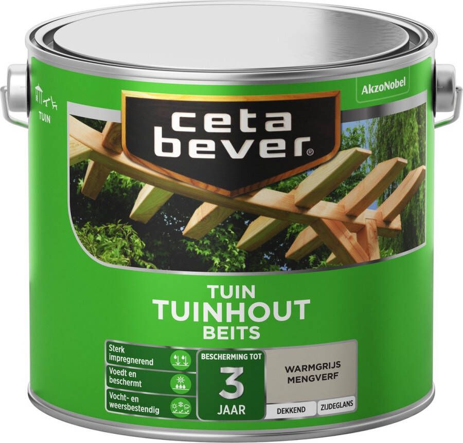 CetaBever Tuinhout Beits Zijdeglans Warmgrijs 2 5 liter