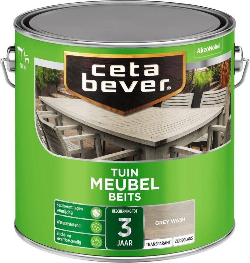 CetaBever Tuinmeubel Beits Zijdeglans Grey Wash 2 5 liter