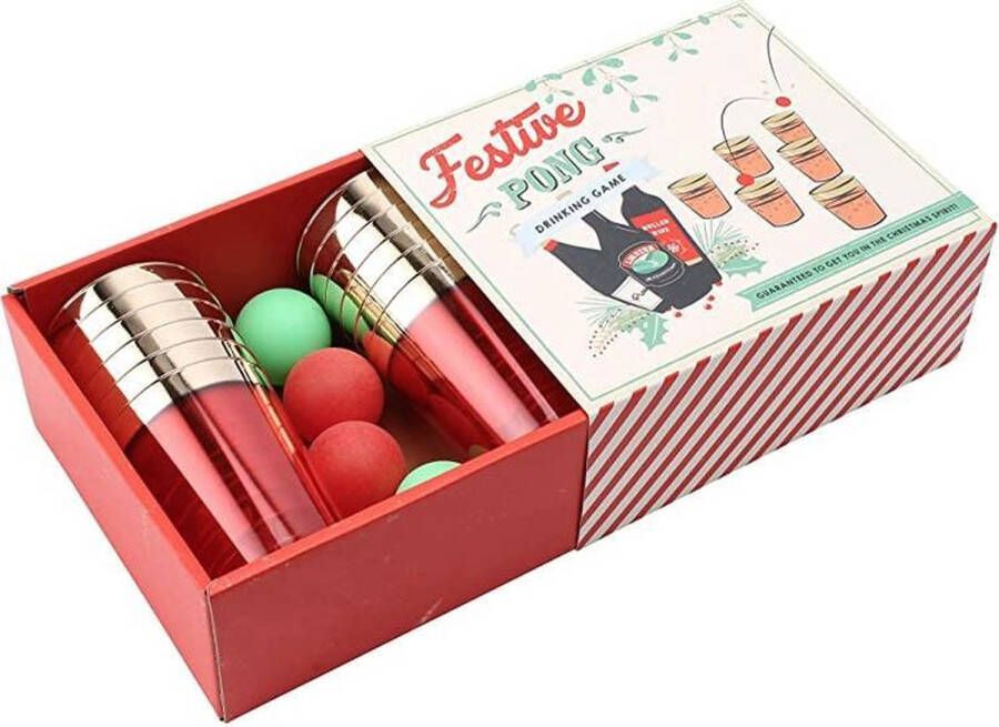 CGB Giftware Festive Ping Pong Drinkspel met 12 Bekers en 4 Ballen Kerstmis