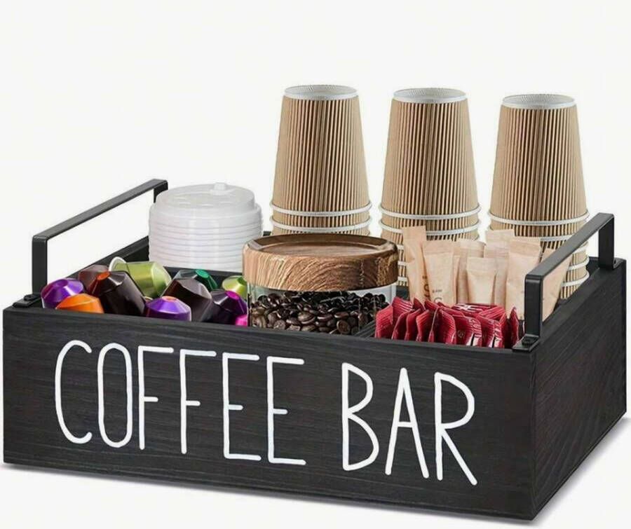 Cgoods Capsulehouders Theedoos Keuken organizers Koffie en thee organizer Hout Zwart